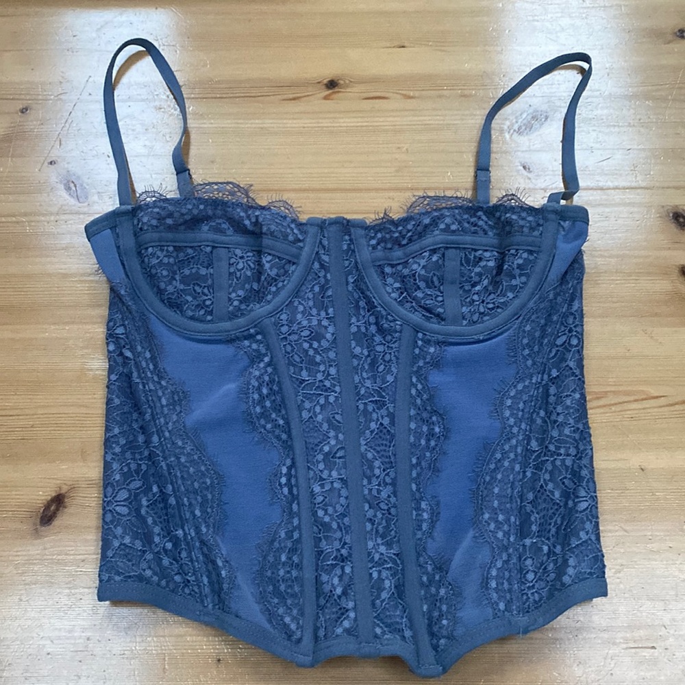 Urban Outfitters Out From Under Blue Modern Love Corset Size Small